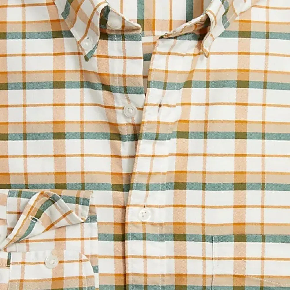 J Crew Men's Plaid Stretch‎ Cotton Flex Oxford Shirt